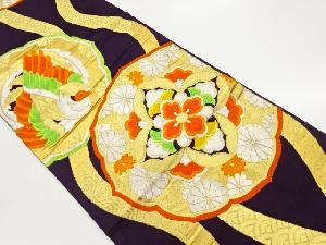 立涌に華紋・菊・鳥模様織出し袋帯